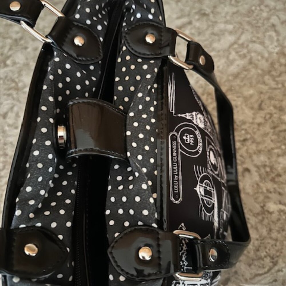 New W/O Tag Lulu Guinness Black with White London Landmarks Shoulder/Tote Bag - Picture 4 of 10